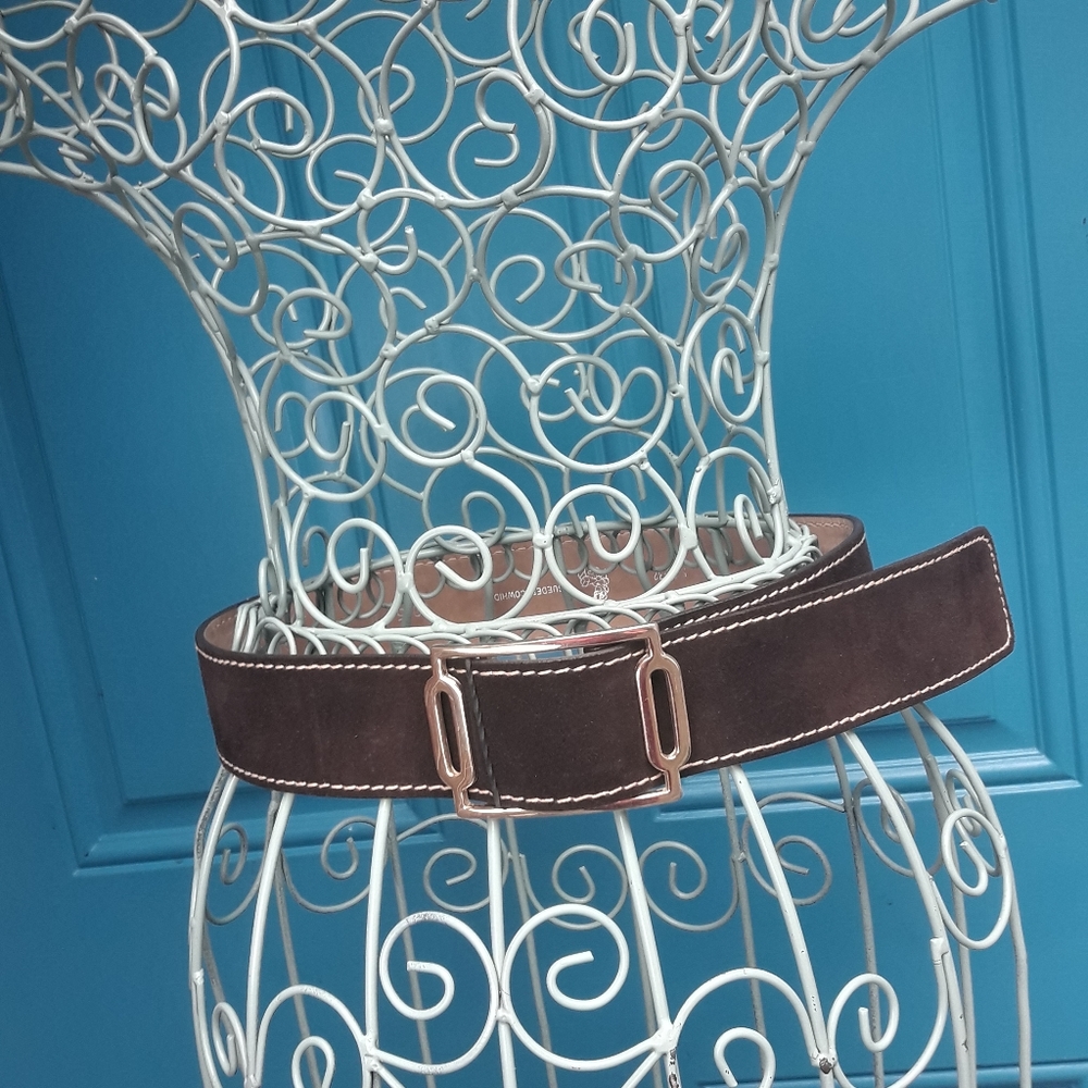 Real Leather Belt Genuine Cowhide Suede Gold Buckle Adjustable Length Strap - Picture 3 of 16